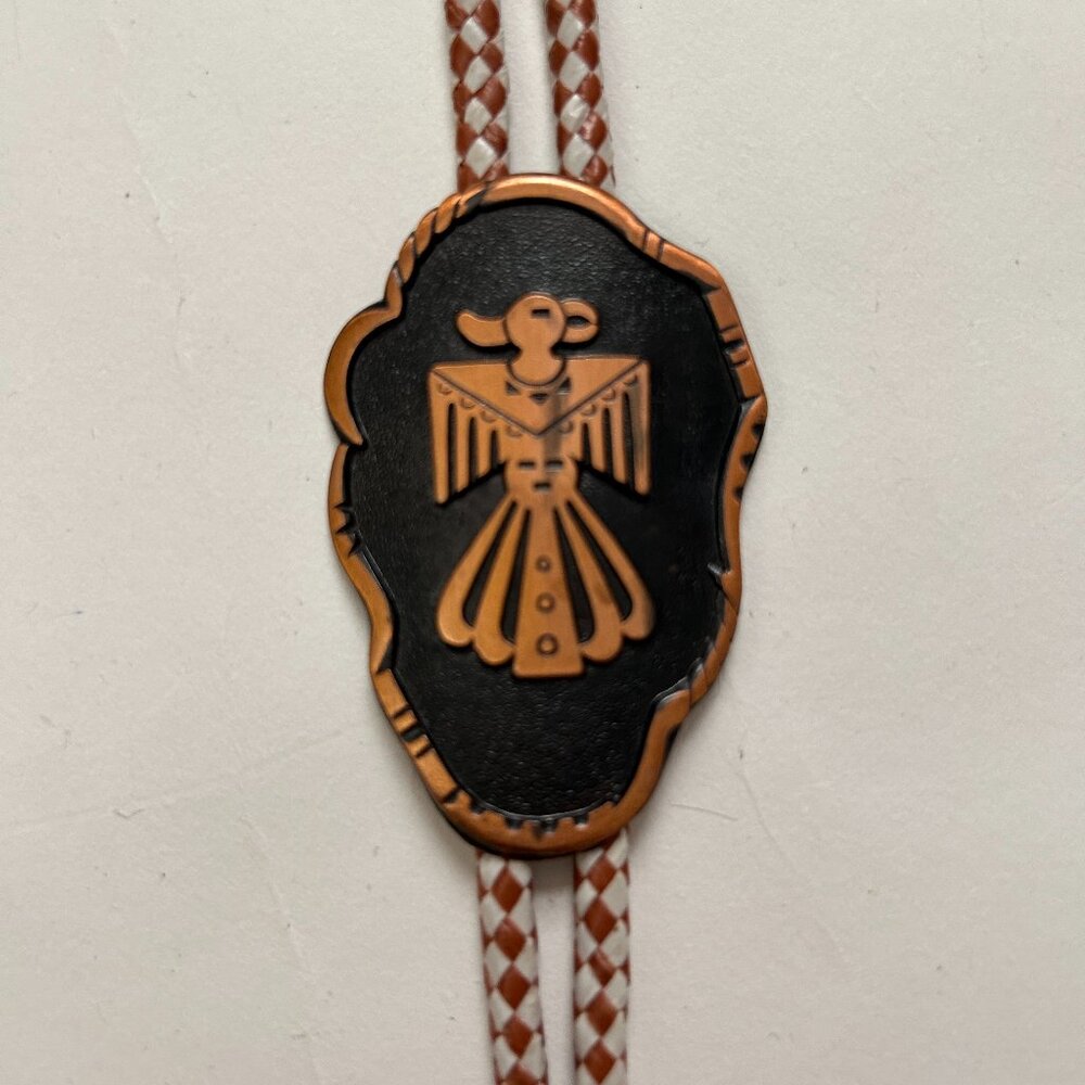 Solid Copper Thunderbird Slide Bolo Tie Native Am… - image 1